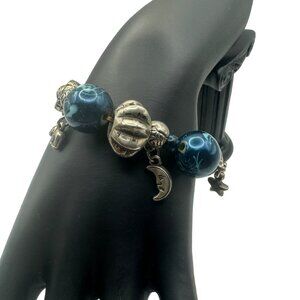 Handcrafted Silver & Blue Charm Bracelet With Beads